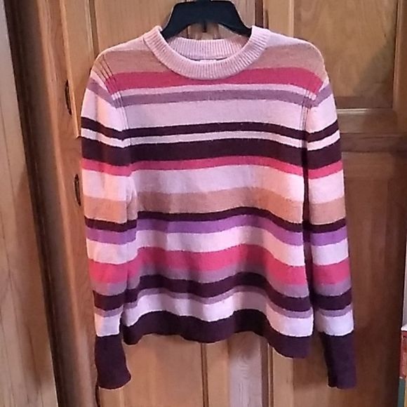 A New Day Sz L Pink Striped Sweater - Picture 1 of 2
